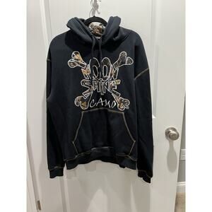 Moonshine Hoodie Sweatshirt Mens Sz L Black Camo Pullover Embroidered Hunting